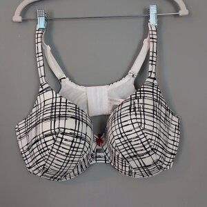 Cacique Black and White Geometric Abstract Plunge Bra Size 44DD 44E